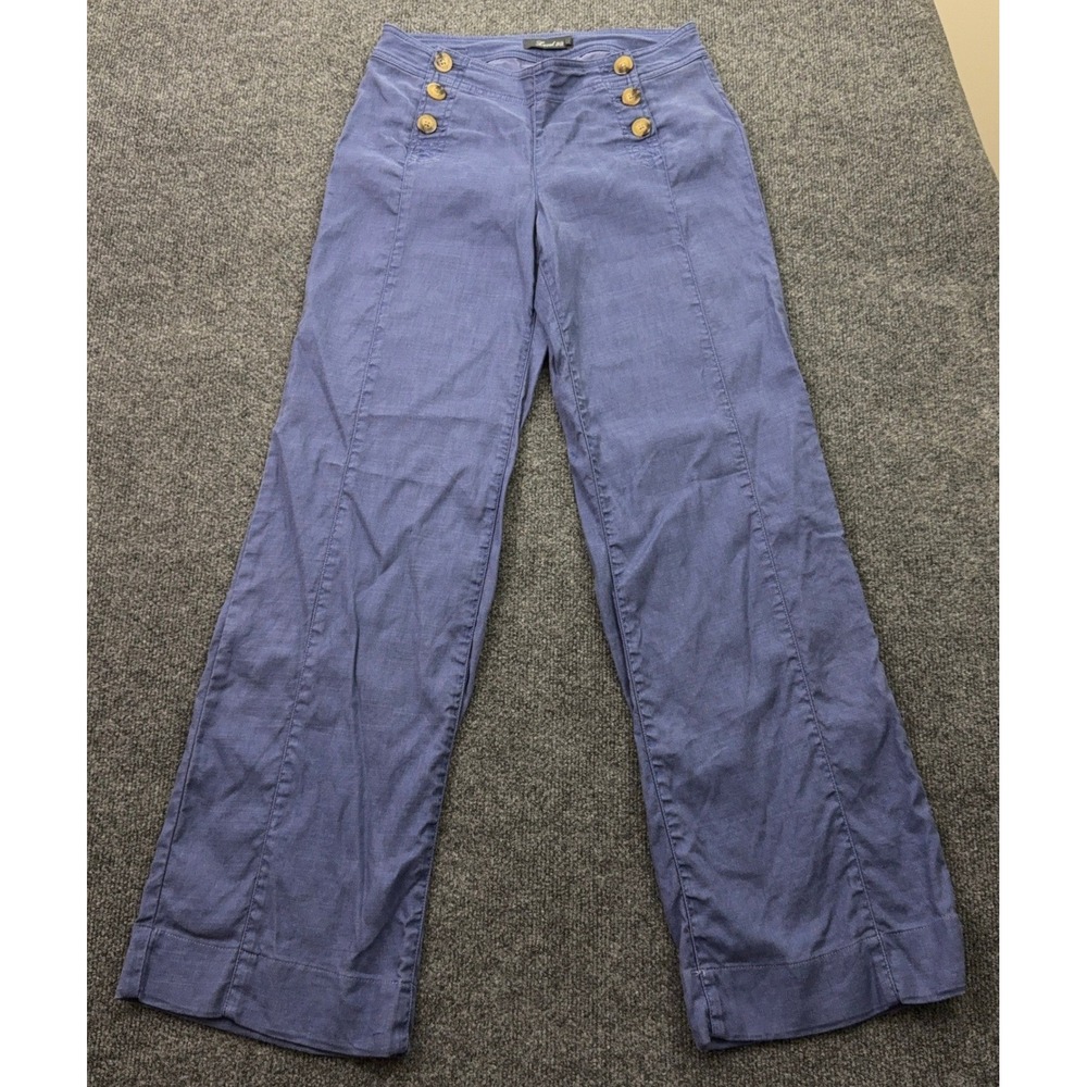 Level 99 Sailor Pants 27 Blue Linen Blend Wide Leg Anchor Fisherman Coastal Boho